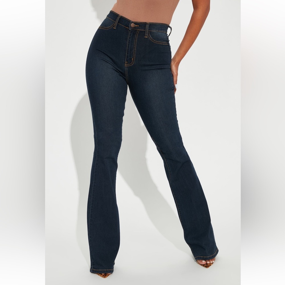 Fashionnova Tall Deep in My Soul Flare Jeans Dark Denim